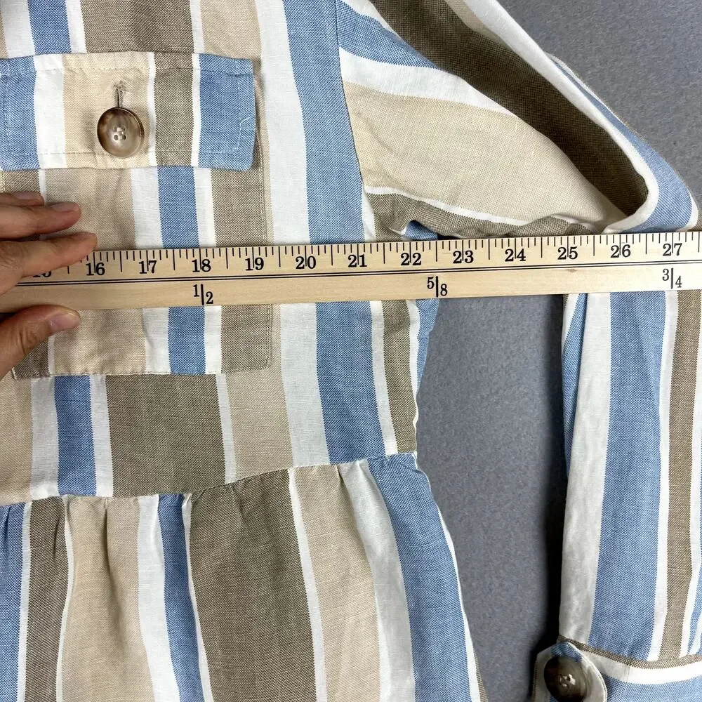 Zara Jacket Womens Large Striped Blue Linen BlendOpen Front Peplum Coastal NWT - Picture 7 of 16
